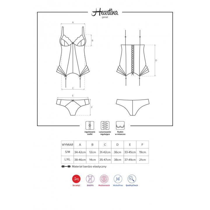 Czarny Gorset Obsessive Heartina z figami w komplecie