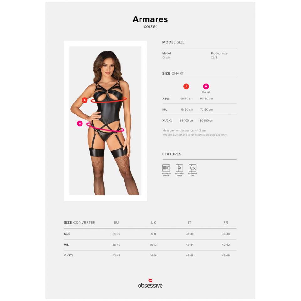 Czarny odważny i seksowny gorset + stringi marki Obsessive Armares