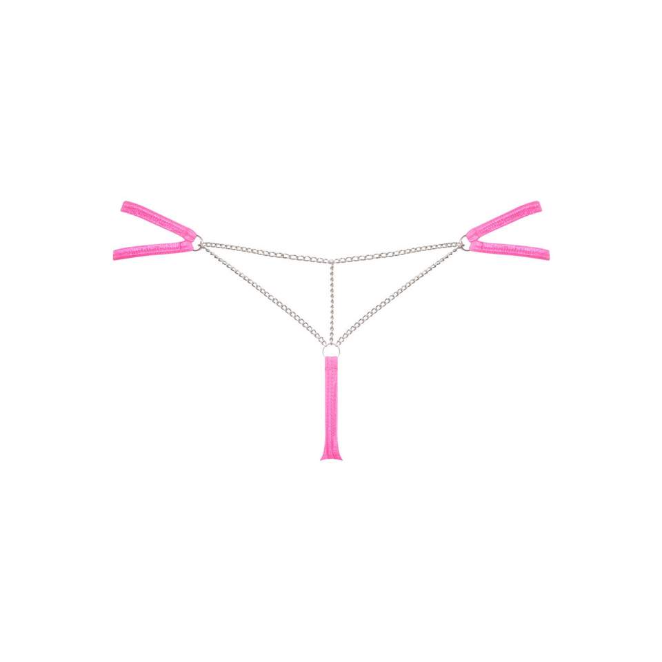 Różowe neonowe stringi Obsessive Chainty z łańcuszkami