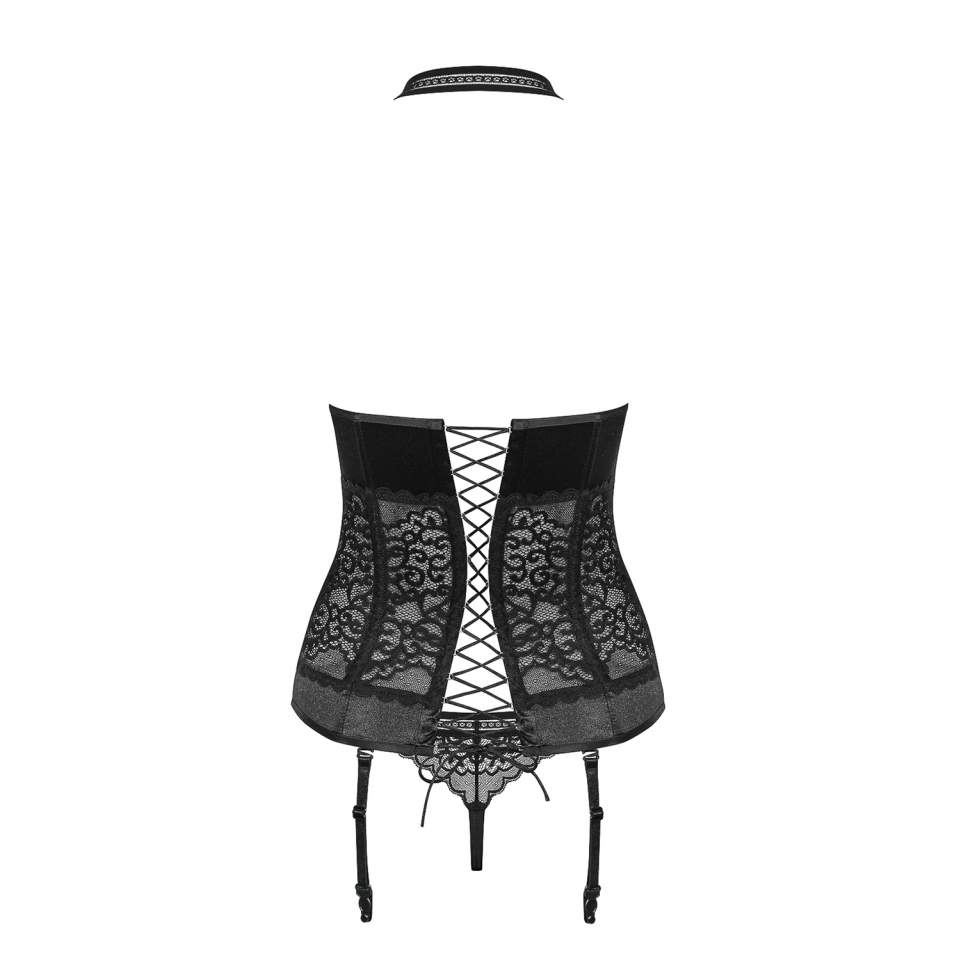 Seksowny gorset Obsessive Ailay z czarną koronką + koronkowe stringi