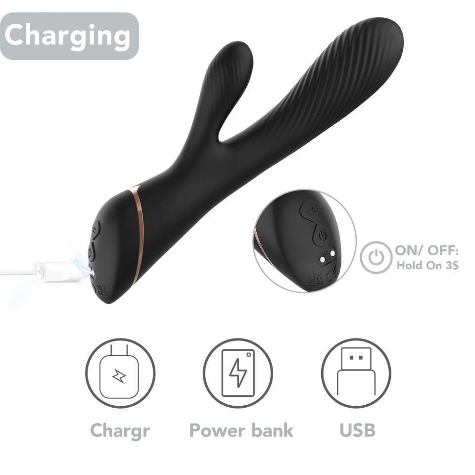 Smukły i zakrzywiony, wykonany z silikonu wibratyor króliczek: 9-trybów pracy