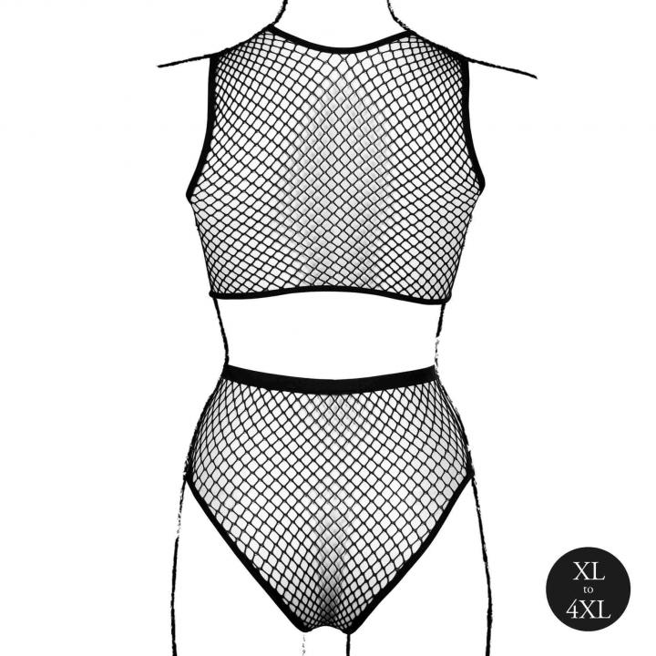 Komplet siateczkowy dwuczęściowy: top + majteczki w rozmiarze XL-4XL
