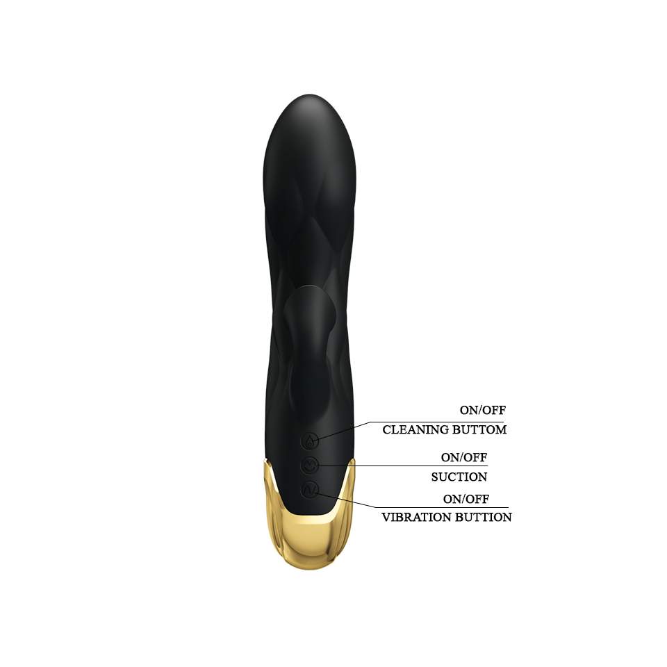 Czarny wibrująco-ssący wibrator króliczek ze złotymi zdobieniami