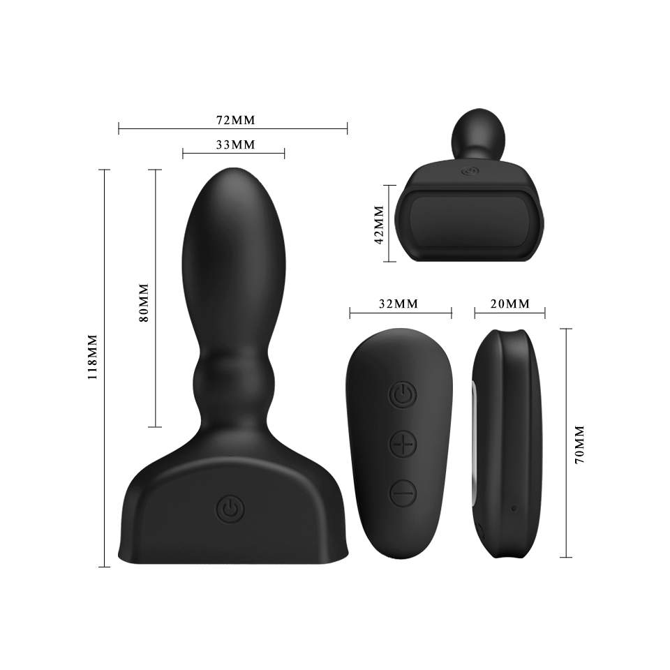 Czarny pompowany korek analny z różnymi trybami wibracji i z pilotem sterującym