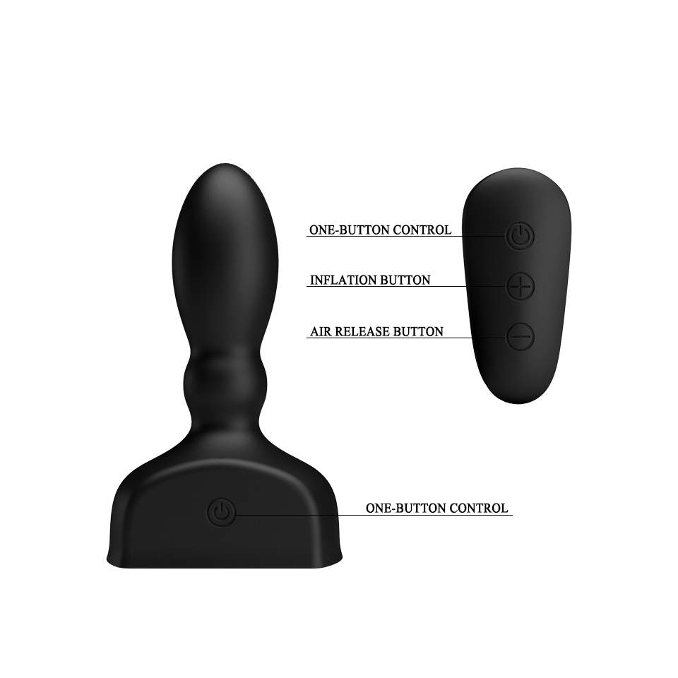 Czarny pompowany korek analny z różnymi trybami wibracji i z pilotem sterującym