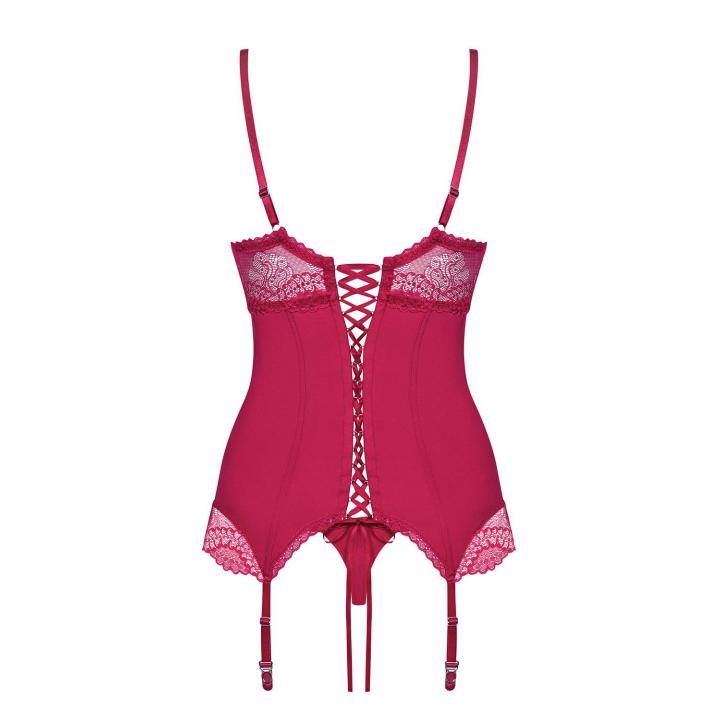 Czerwony gorset Obsessive Rosalyne w komplecie ze stringami