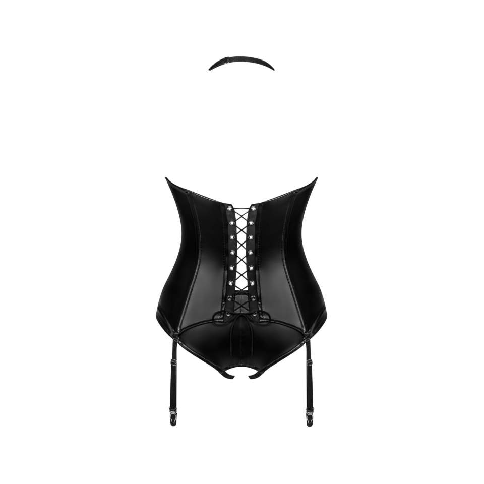 Kuszący gorset wiązaniem z tyłu + otwarte figi marki Obsessive Viranes