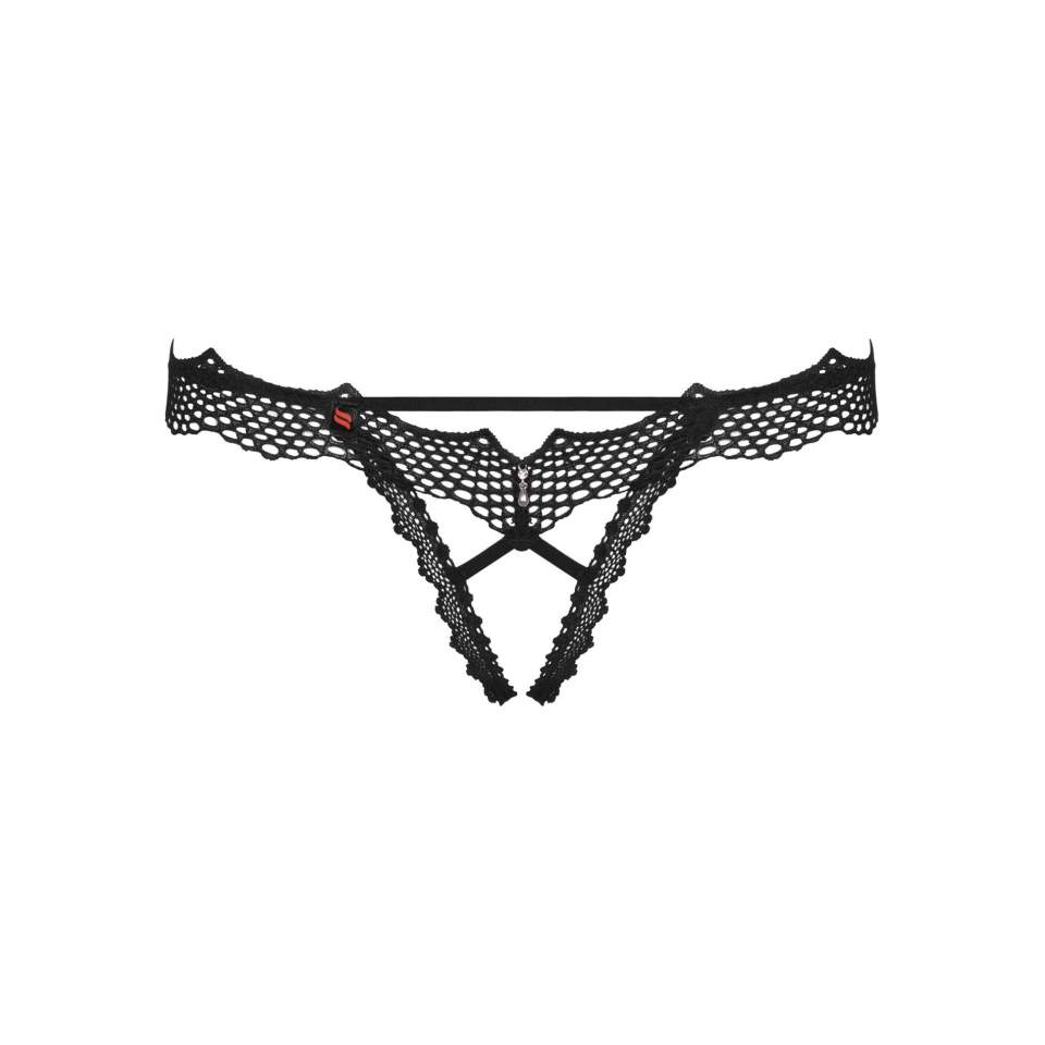 Czarne stringi Obsessive Bravelle z otwartym krokiem