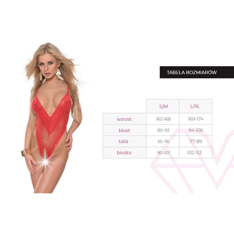 Seksowne i odważne czerwone body z otwartym krokiem