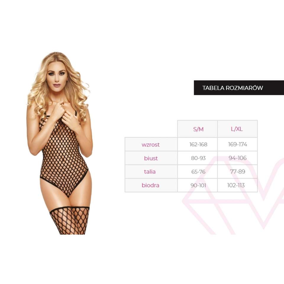 Siateczkowy komplet: body + pończochy w kolorze czarnym