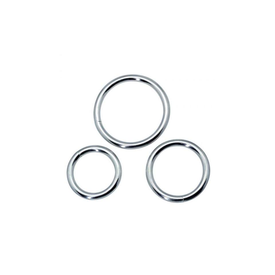 Trzy metalowe pierścienie erekcyjne o średnicy od 3,7 do 4,8 cm