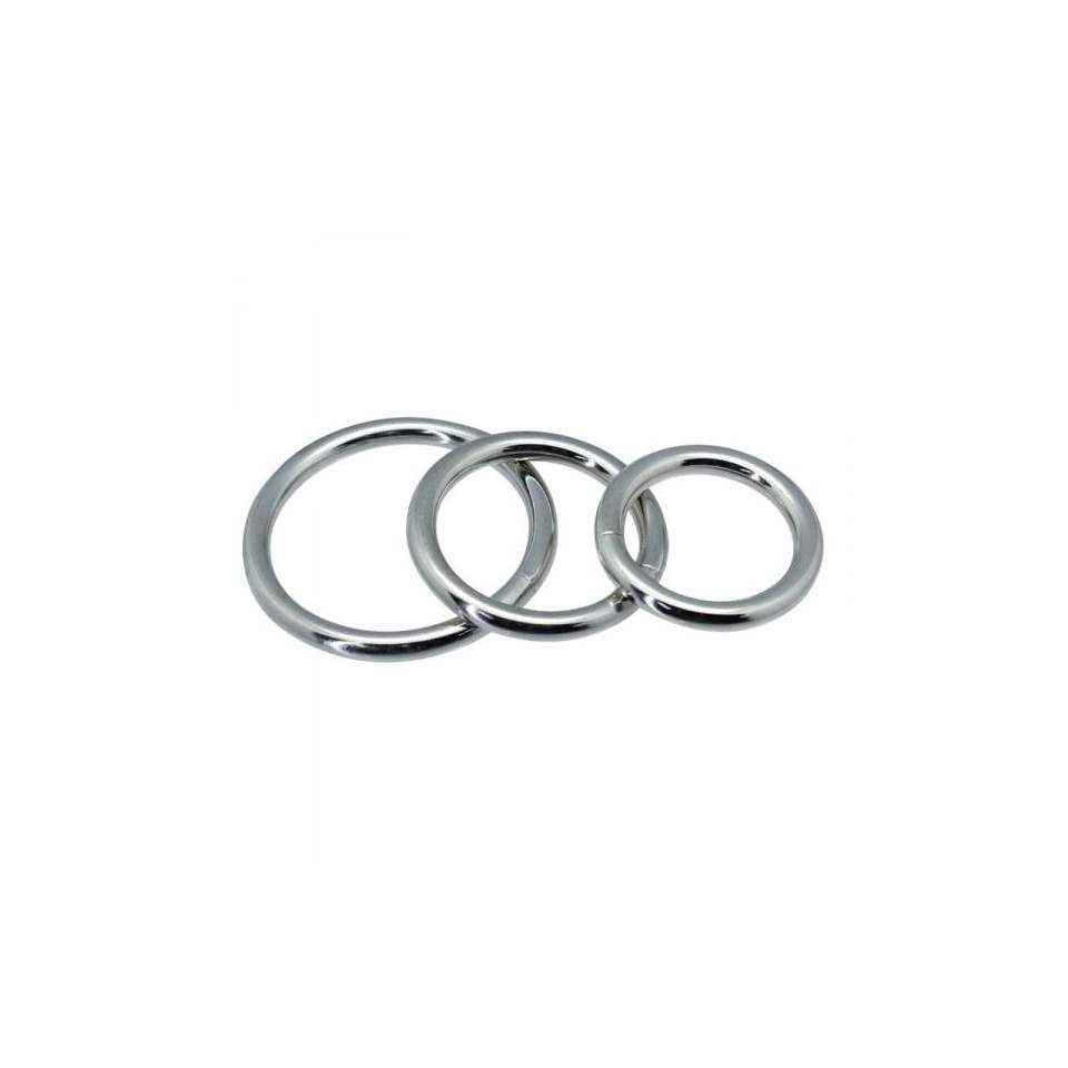 Trzy metalowe pierścienie erekcyjne o średnicy od 3,7 do 4,8 cm