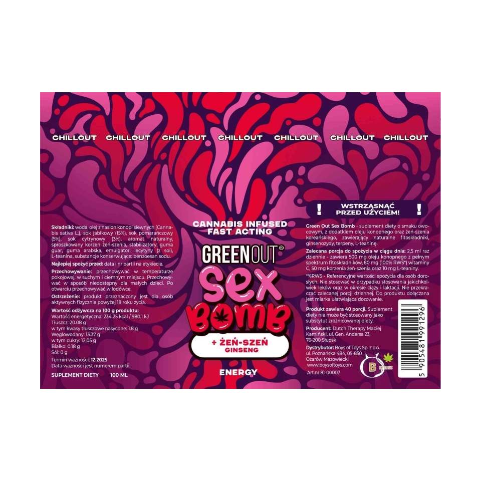Sex Bomb - rewolucyjny suplement konopny stworzony z myślą o poprawie jakości życia seksualnego 100ml.