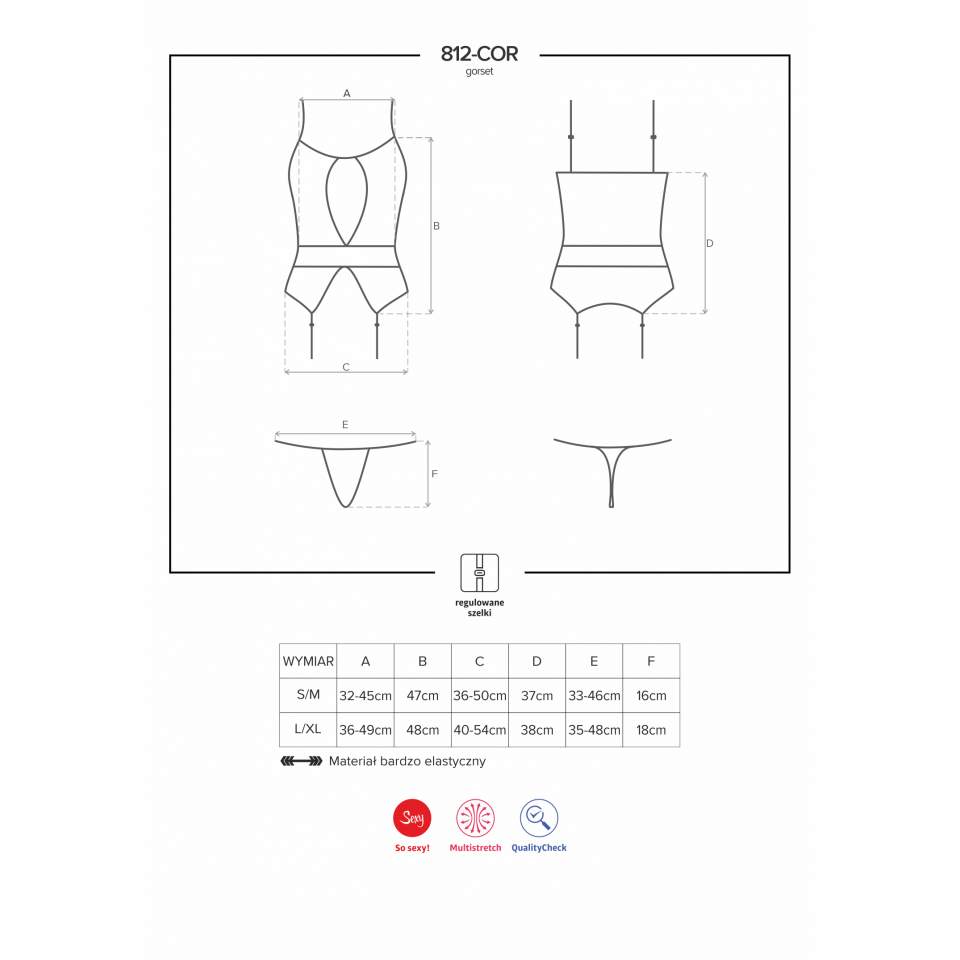 Prześwitujący gorset Obsessive 812-COR-1 w czarnym kolorze + stringi