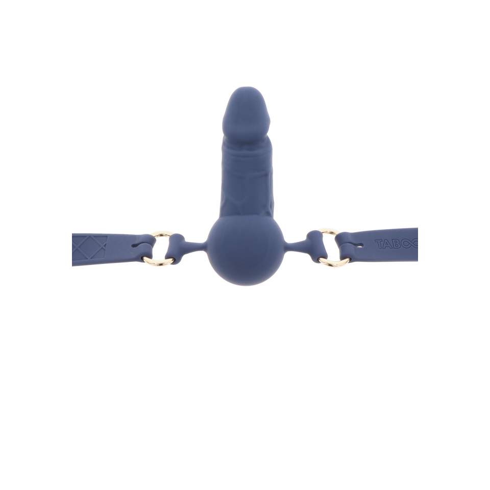 Niebieski silikonowy oddychający knebel kulkowy w kształcie penisa