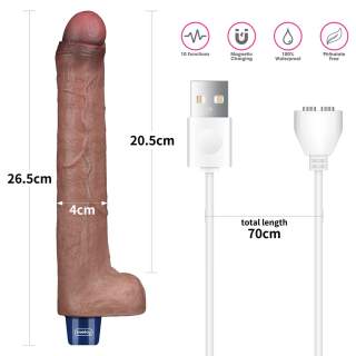 Realistyczny wodoodporny silikonowy wibrator: 10 trybów potężnych wibracji, ładowanie USB- 26,5cm