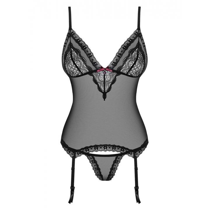 Gorset Obsessive 820-COR-1 z przeźroczystej siateczki + figi 