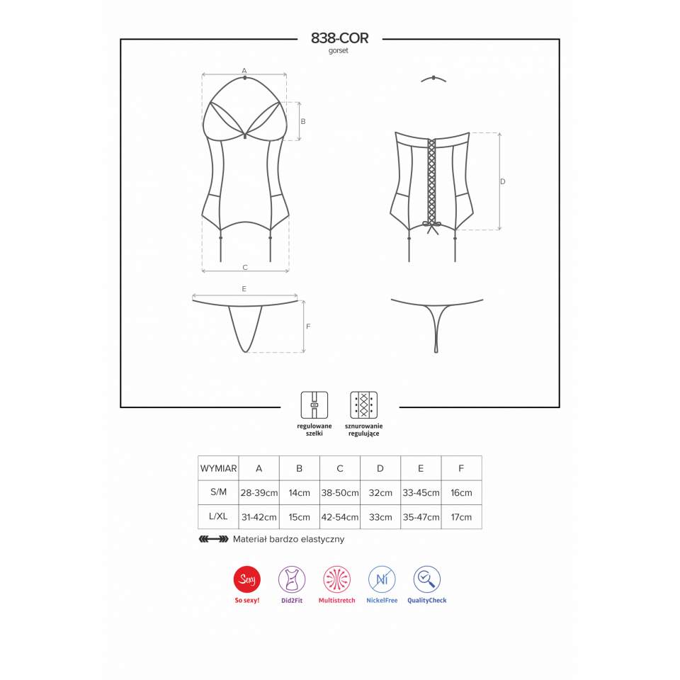 Gorset Obsessive 838-COR-3 czerwony ze stringami w komplecie