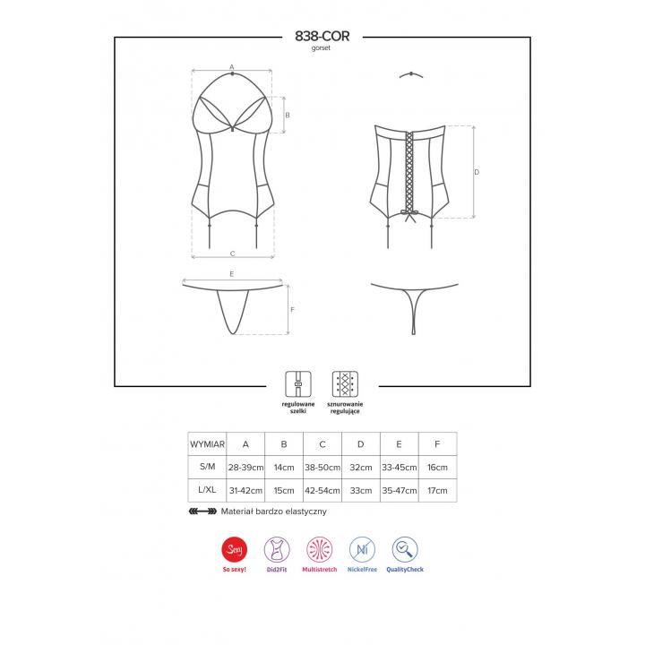Gorset Obsessive 838-COR-3 czerwony ze stringami w komplecie