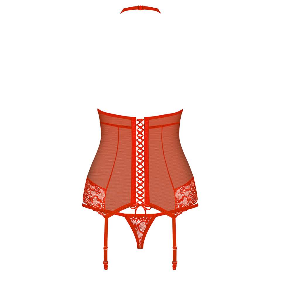 Gorset Obsessive 838-COR-3 czerwony ze stringami w komplecie
