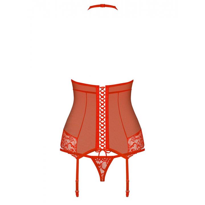 Gorset Obsessive 838-COR-3 czerwony ze stringami w komplecie