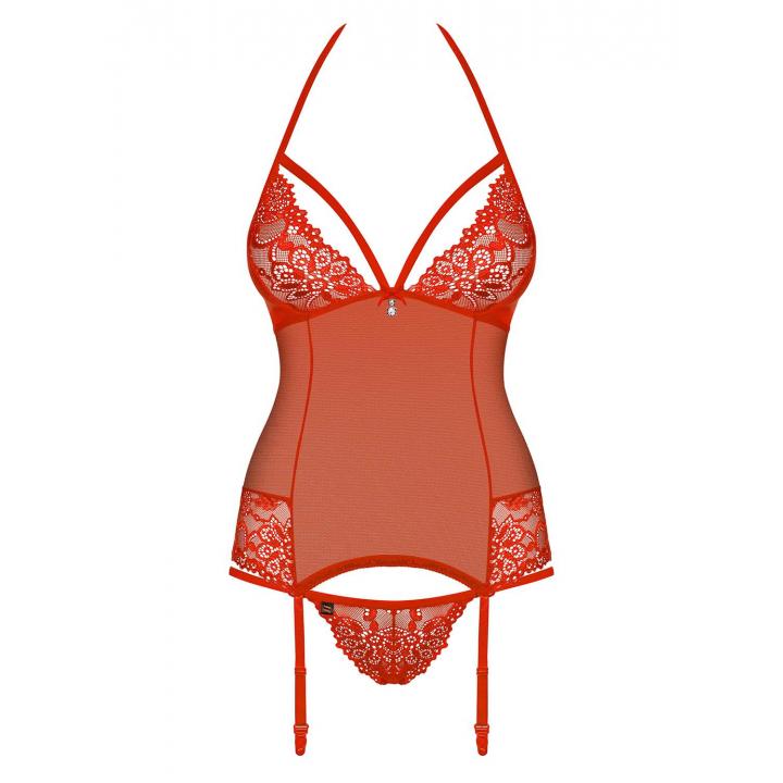 Gorset Obsessive 838-COR-3 czerwony ze stringami w komplecie