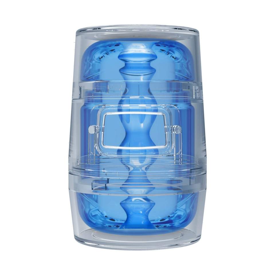 Przeźroczysty masturbator w twardej obudowie umożliwiający kontrolowanie siły ssania i ściśnięcia w wersji podróżej