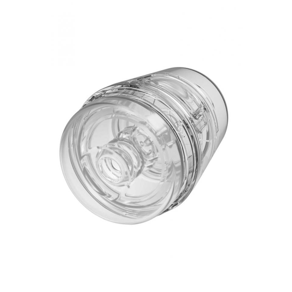 Przeźroczysty masturbator w twardej obudowie umożliwiający kontrolowanie siły ssania i ściśnięcia w wersji podróżnej