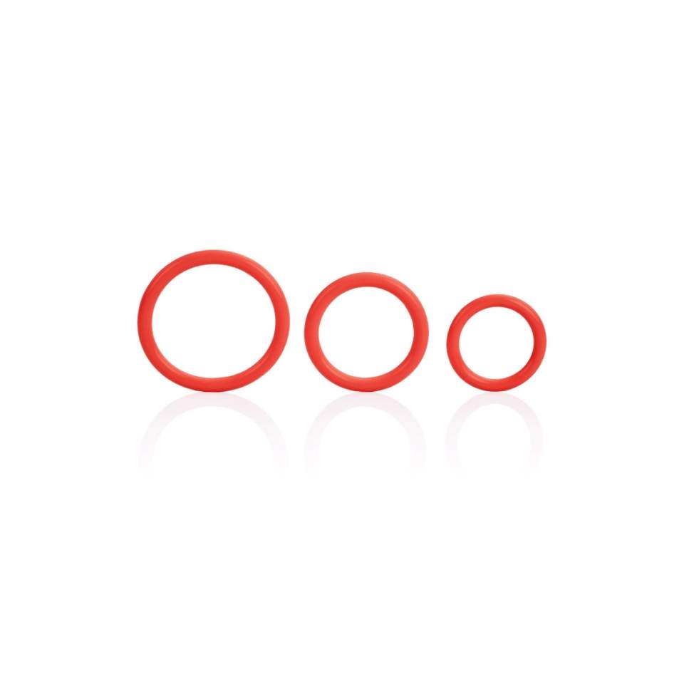 Zestaw trzech czerwonych pierścieni erekcyjnych - średnica do 4,5 cm