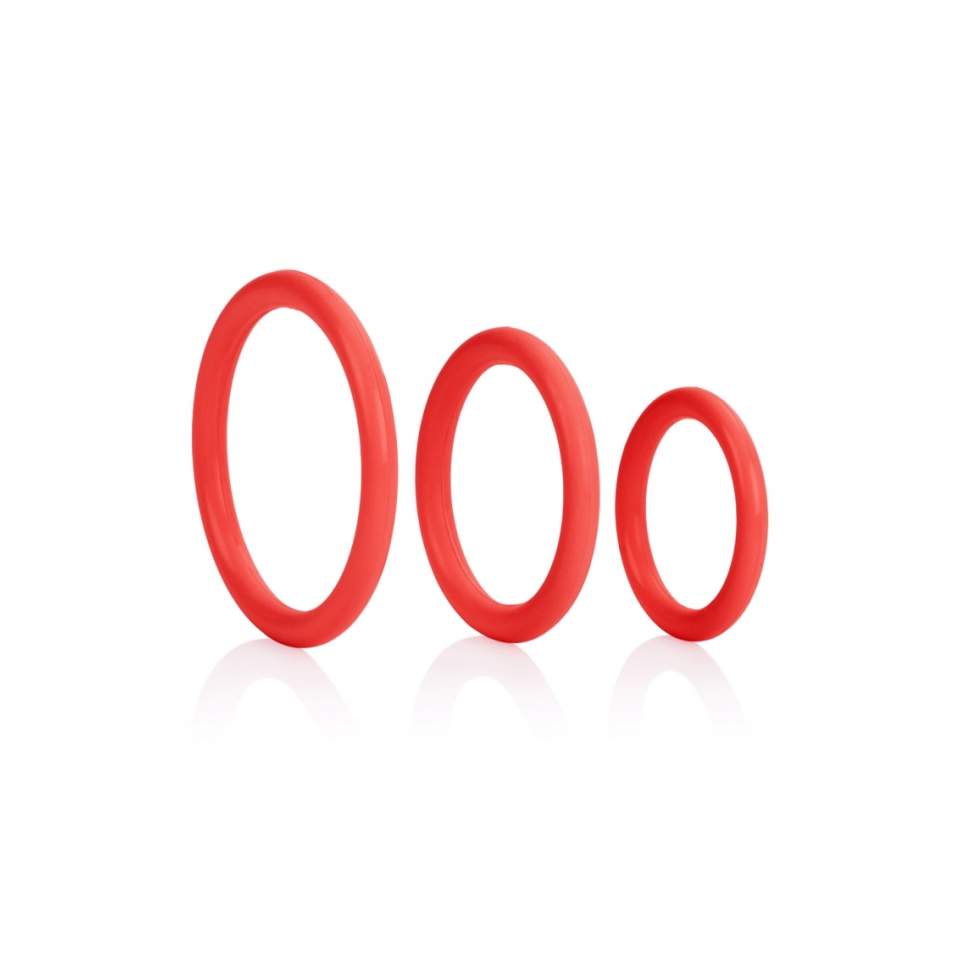 Zestaw trzech czerwonych pierścieni erekcyjnych - średnica do 4,5 cm