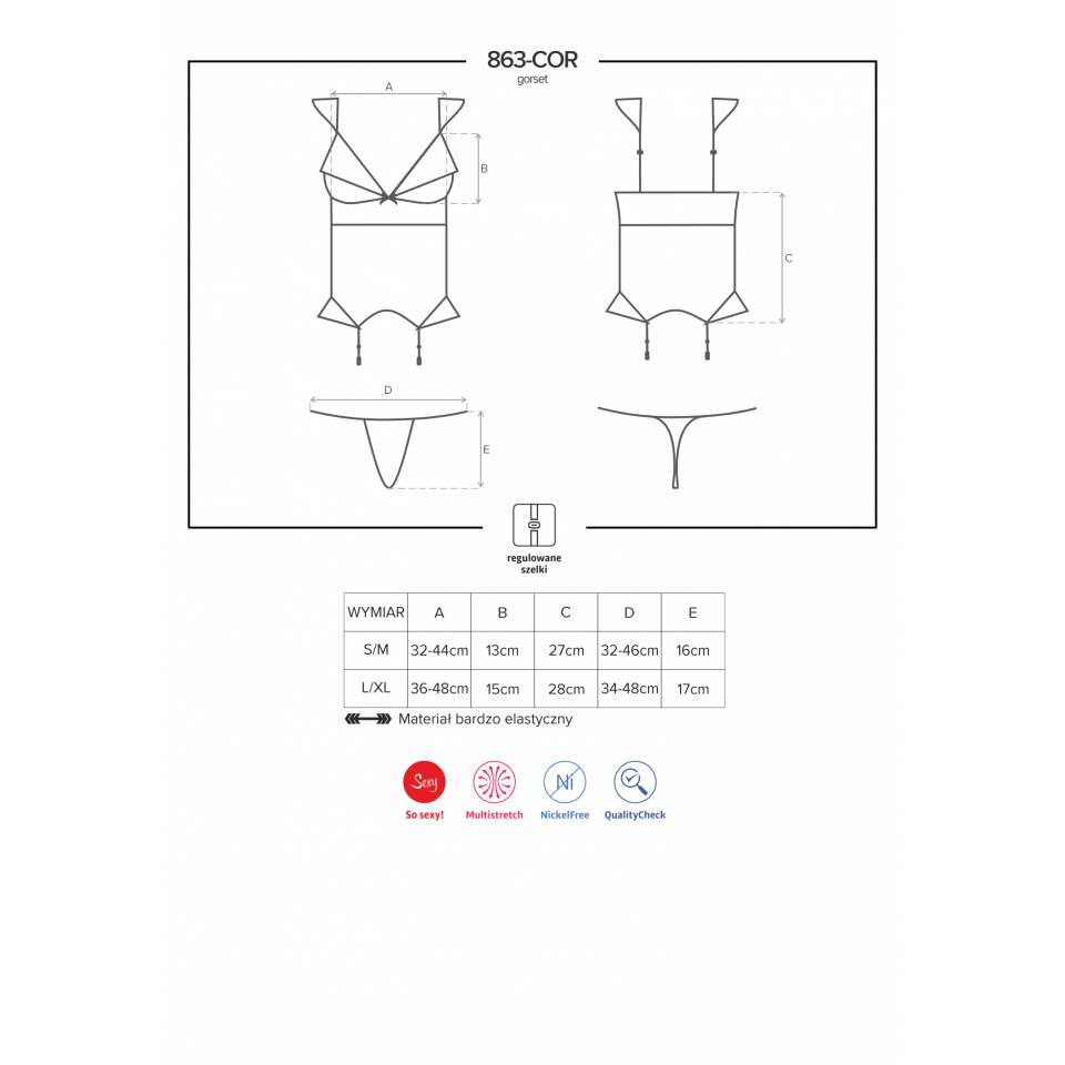 Czerwony gorset Obsessive 863-COR-3 z falbankami i koronką