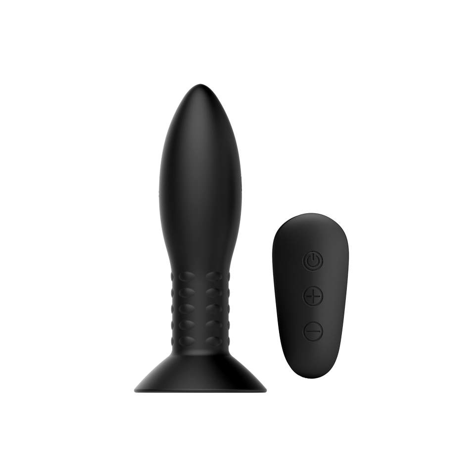 Czarny wibrujący korek analny z pilotem – 3,5 cm