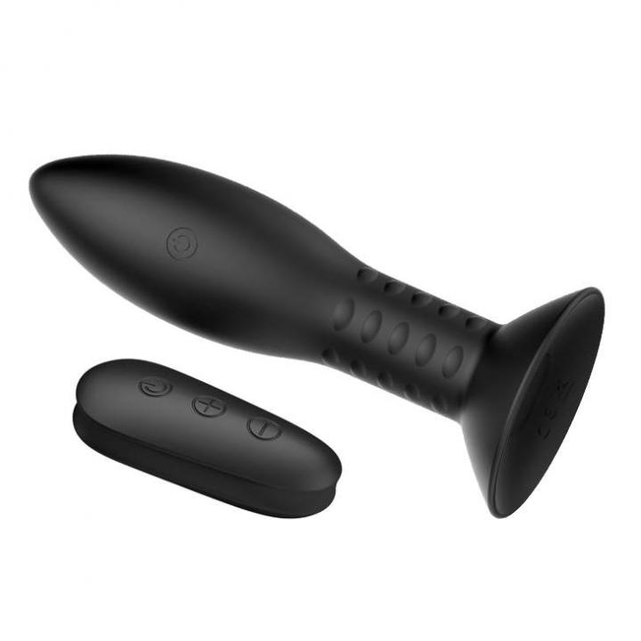Czarny wibrujący korek analny z pilotem – 3,5 cm