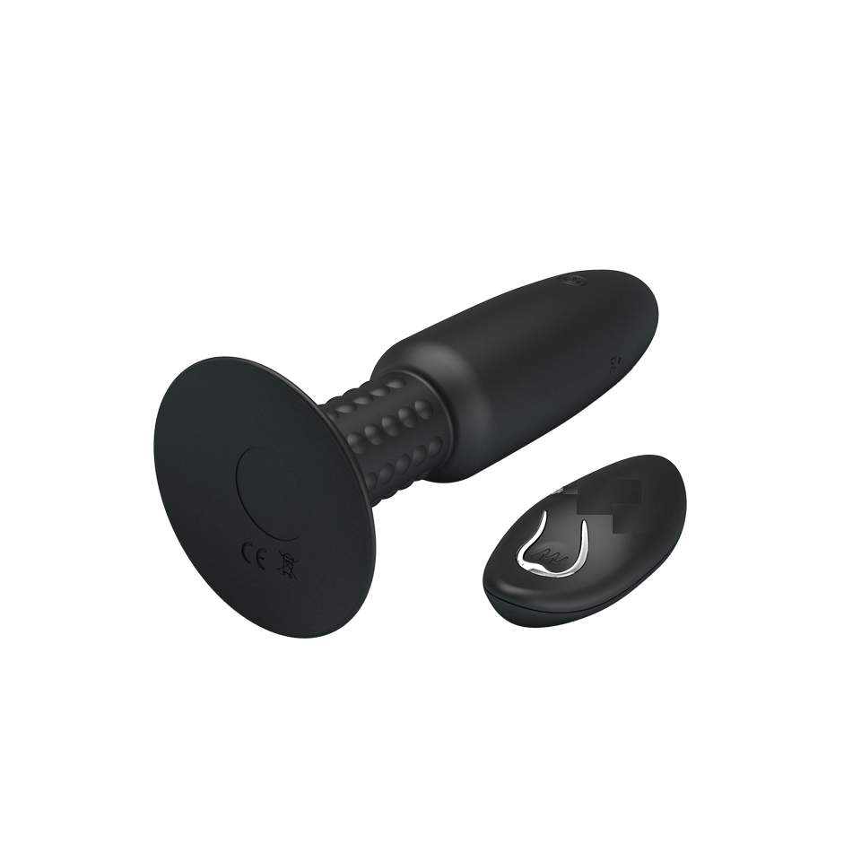 Czarny wibrujący korek analny z rotacją sterowany pilotem – 3,6 mm