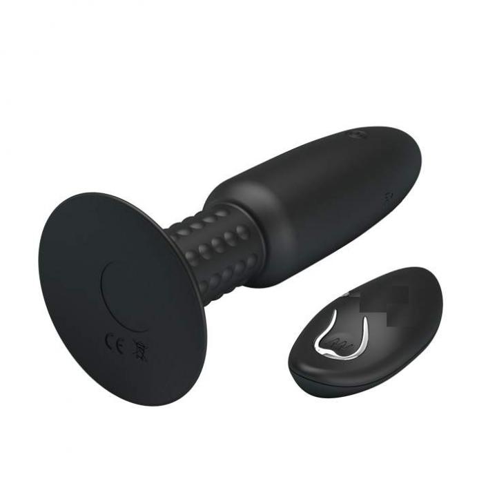 Czarny wibrujący korek analny z rotacją sterowany pilotem – 3,6 mm