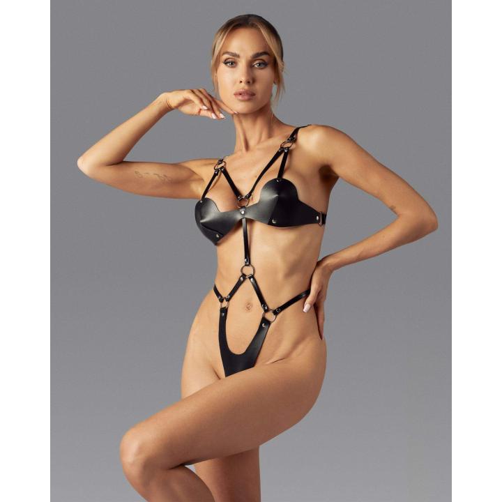 Skórzane body z otwartym krokiem marki Obsessive Dame Controle