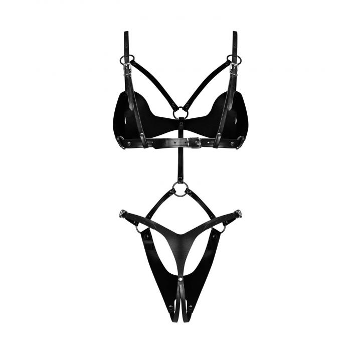 Skórzane body z otwartym krokiem marki Obsessive Dame Controle