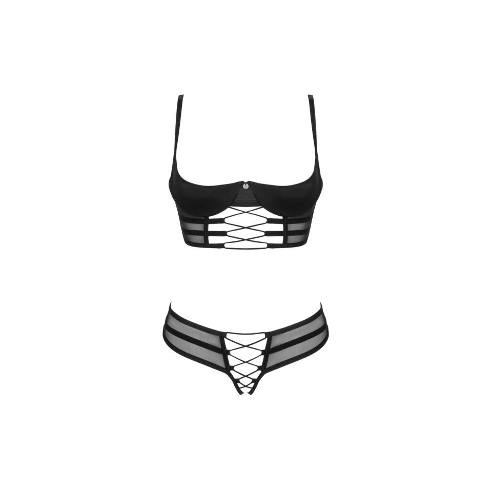 Drapieżny otwarty czarny 2-częściowy komplet Obsessive Roxelia