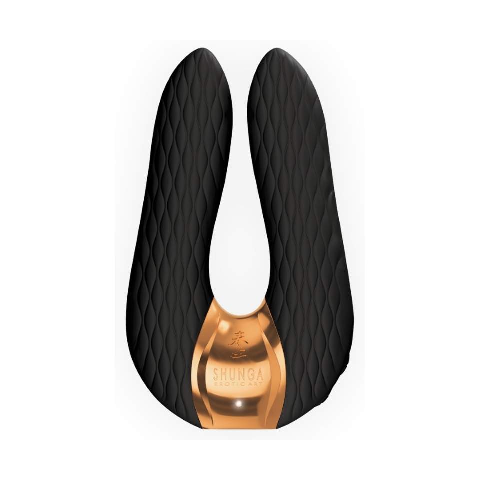 Luksusowy podwójny wibrator z 2 elastycznymi wibro-palcami wykonany z silikonu w kolorze czarnym