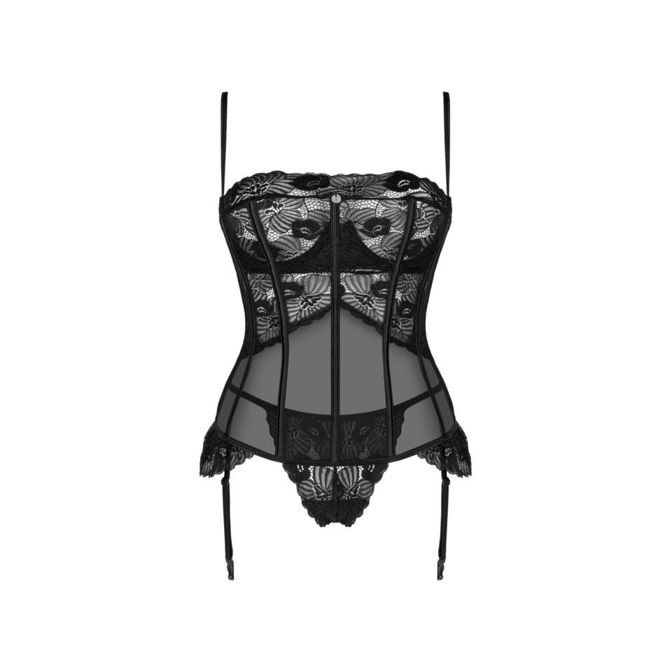 Koronkowy czarny gorset ze stringami Obsessive Serena Love