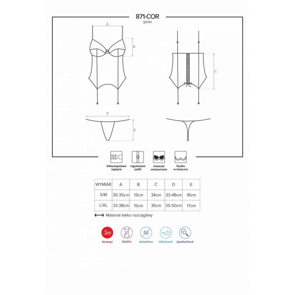 Biały, sznurowany gorset Obsessive 871-Cor – 2 w komplecie ze stringami