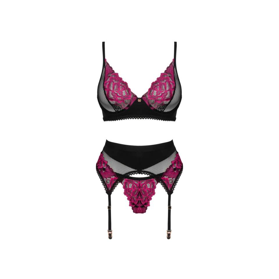 Romantyczny komplet 3-częściowy z motywem kwiatowym Obsessive Rosenty