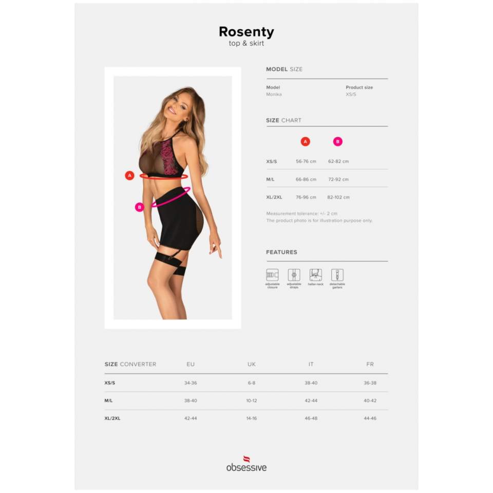 Romantyczny i seksowny komplet 2-cześciowy: spódnica + top Obsessive Rosenty