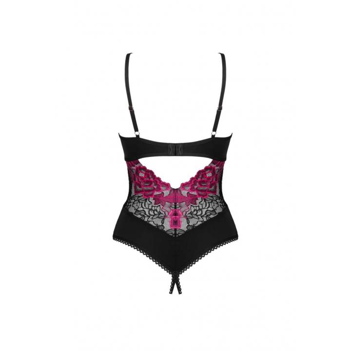 Romatyczne czarne body otwarte z motywem kwiatowym Obsessive Rosenty