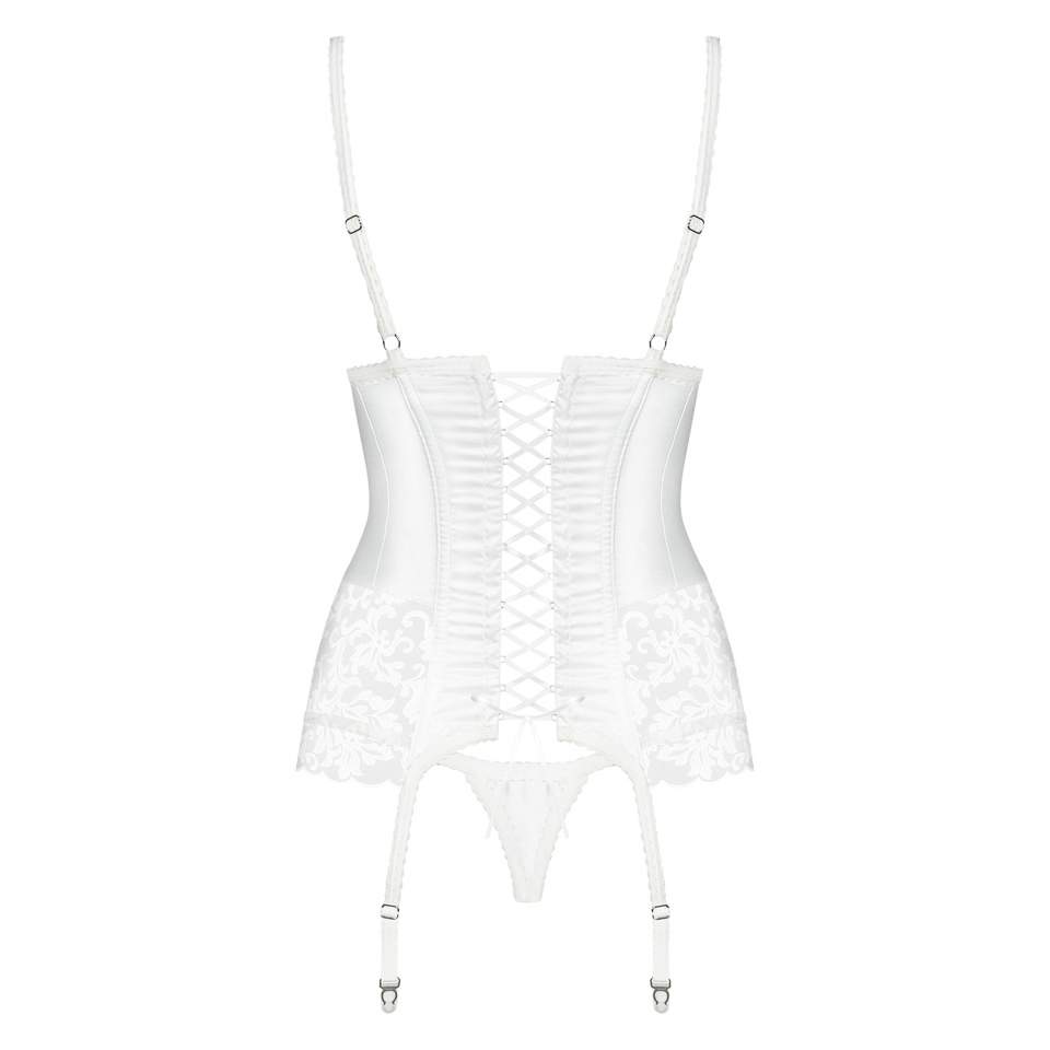 Biały, sznurowany gorset Obsessive 871-Cor – 2 w komplecie ze stringami
