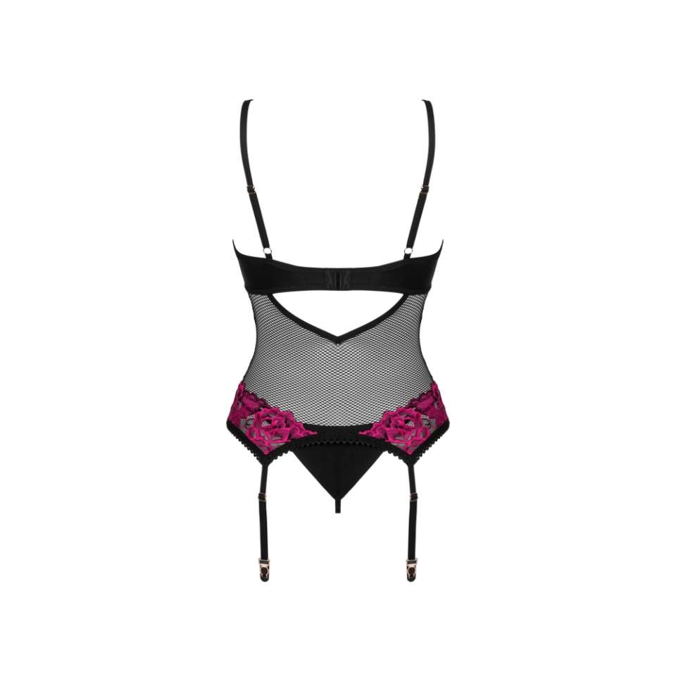 Romantyczny czarny gorser z delikatną siateczką Obsessive Rosenty