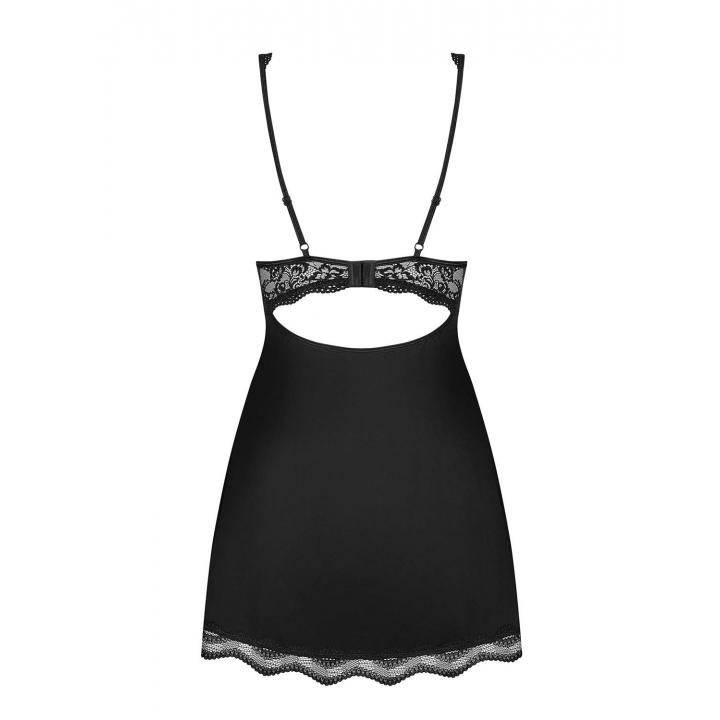 Czarna koszulka babydoll Obsessive Luvae ze stringami w komplecie