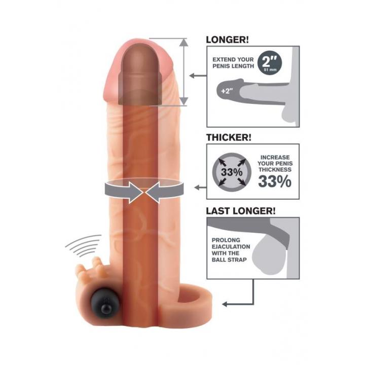Cielista nakładka realistyczna  na penisa z wibracjami – wydłuża o 5 cm