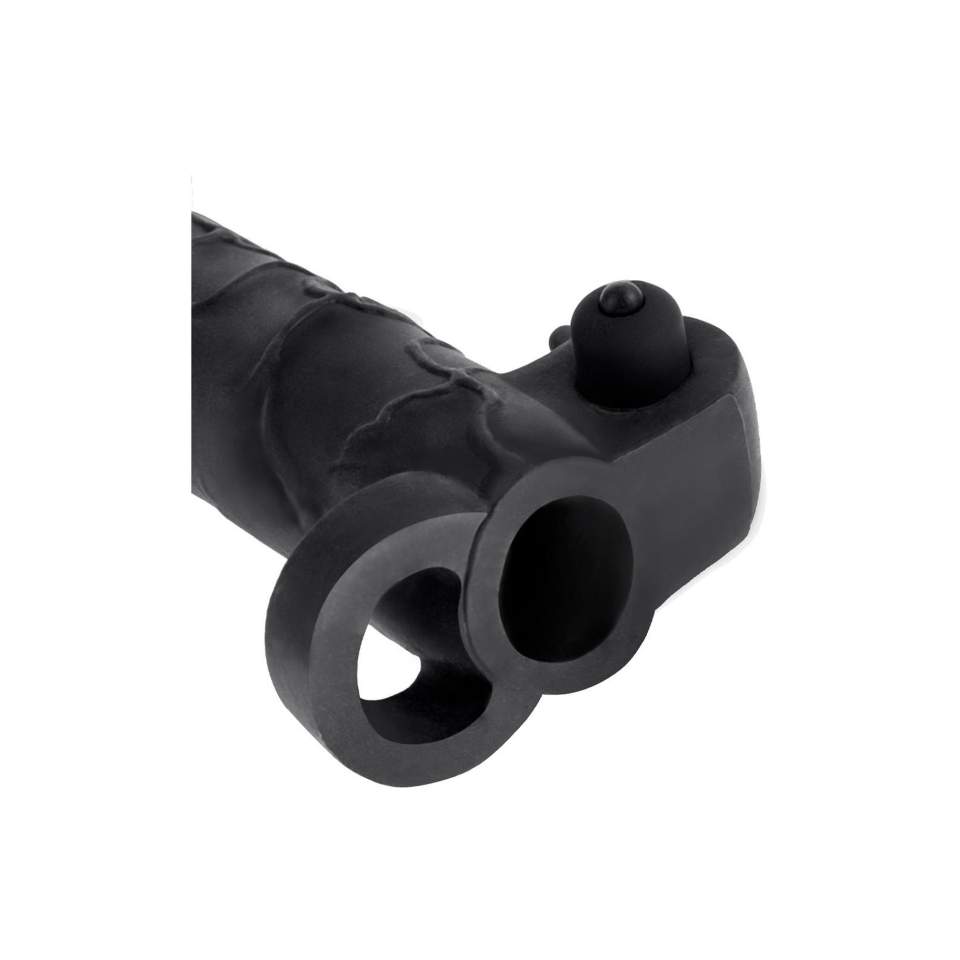 Czarna nakładka realistyczna  na penisa z wibracjami - wydłuża o 5 cm