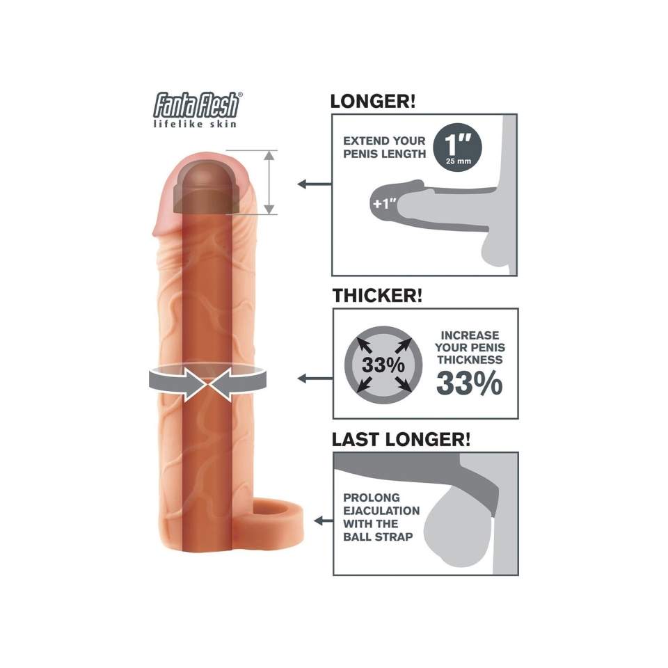 Cielista nakładka realistyczna na penisa z paskiem na jadra- wydłuża o 2,5 cm